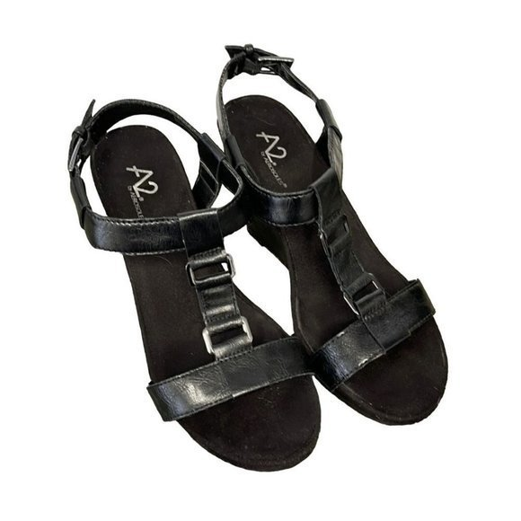 - 𝅺Areosoles A2 Plush Nite Black Sandal‎ Wedge size 8 - Picture 1 of 16